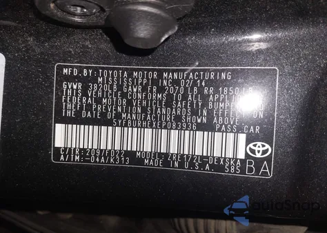 2014 Toyota Corolla S Plus z USA, uszkodzony, nr VIN 5YFBURHEXEP083936